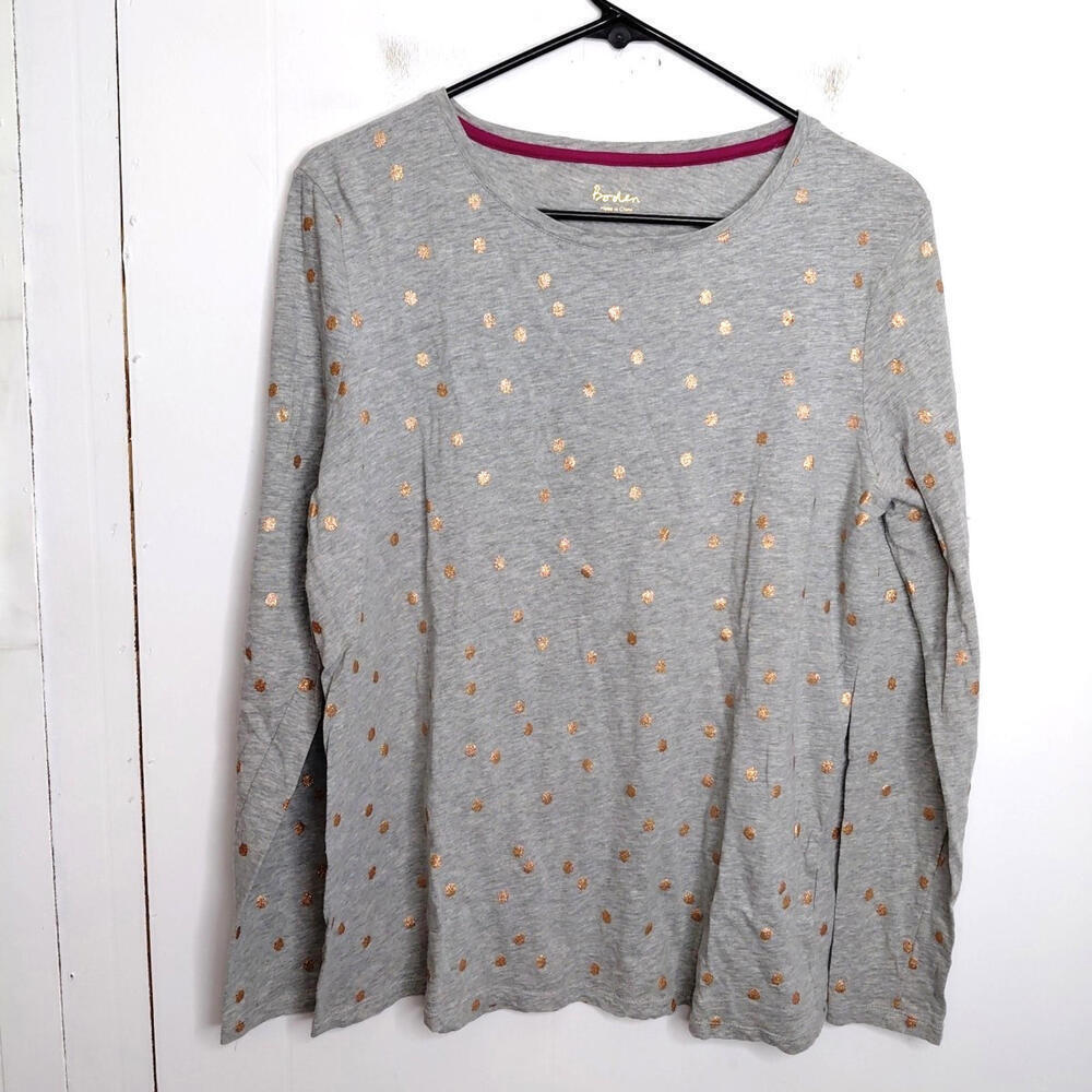 Boden Top Womens Large Rose Gold Polka Dots Long Sleeve Cotton Classic Casual